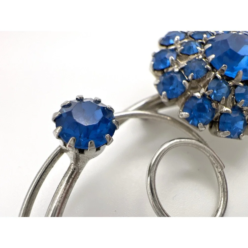 2pc Vintage Silver Tone Rhinestone Brooch Lot‎ Blue Cobalt Clear Filigree Pins